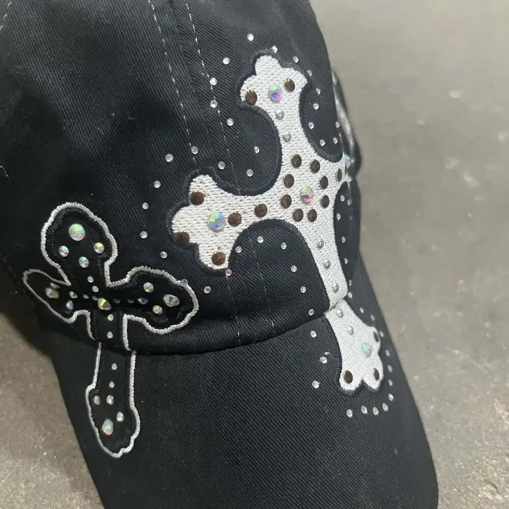 M&F Western Products Black Baseball Cap with Rhinestone Cross Embellishments